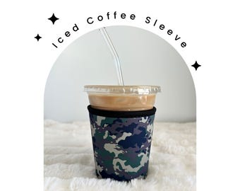 Camouflage Neoprene Iced Coffee Sleeve: 16-18 oz Cup Cozy