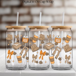 DIGITAL Höstflicka Mysig Koppwrap: 16 oz png-fil för UV DTF-utskrift