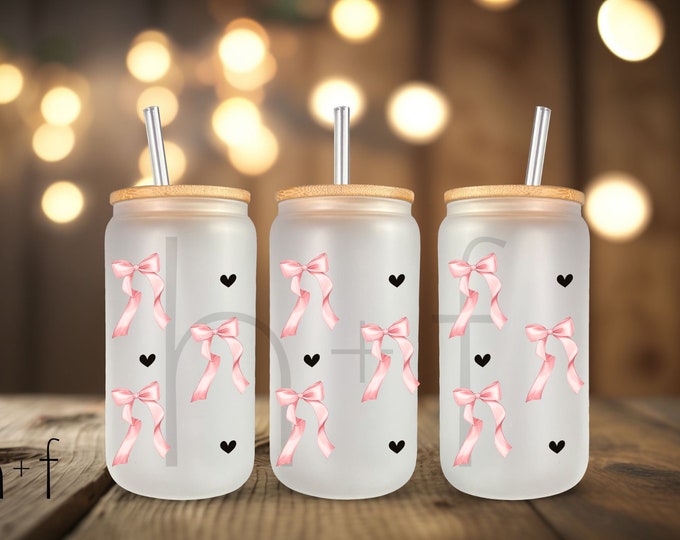 Hearts and Bows UV DTF Glass Can Wrap for 16 Oz Libbey Glass, UV Dtf ...