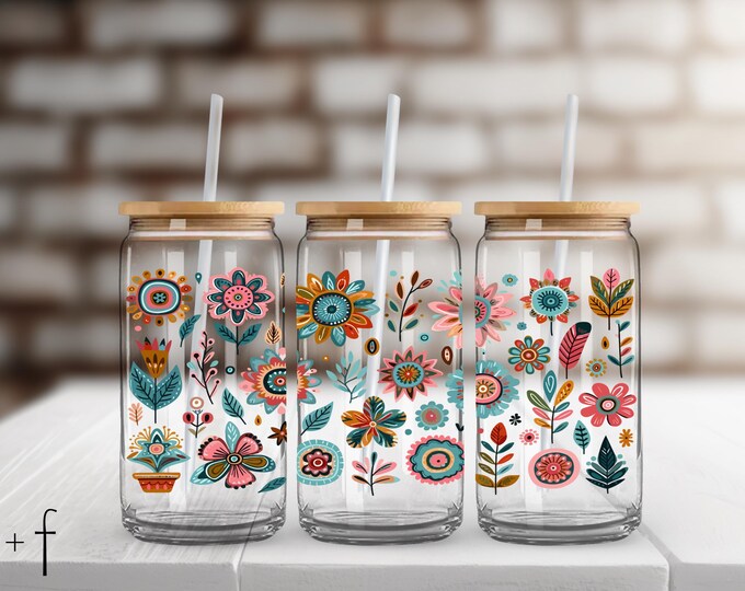 Boho Annabel UV DTF Glass Can Wrap for 16 Oz Libbey Glass, UV Dtf Cup ...
