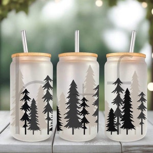 Forest Trees UV DTF Cup Wrap for 16 oz Glass Cans- Ready to Apply- No Heat Needed - Ready to Ship! A20