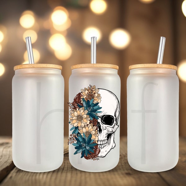 Floral Skeleton UV DTF Transfer for Glass Cans, Water Bottles, and More - Ready to Apply- No Heat Needed - Ready to Ship! H16