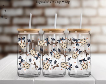 DIGITAL Fall Iced Coffee 16 oz Cup Wrap - PNG File with Fall Design