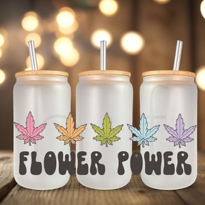 Flower Power UV DTF Cup Wrap For Glass Can, Ready to Apply and Ready to Ship B98