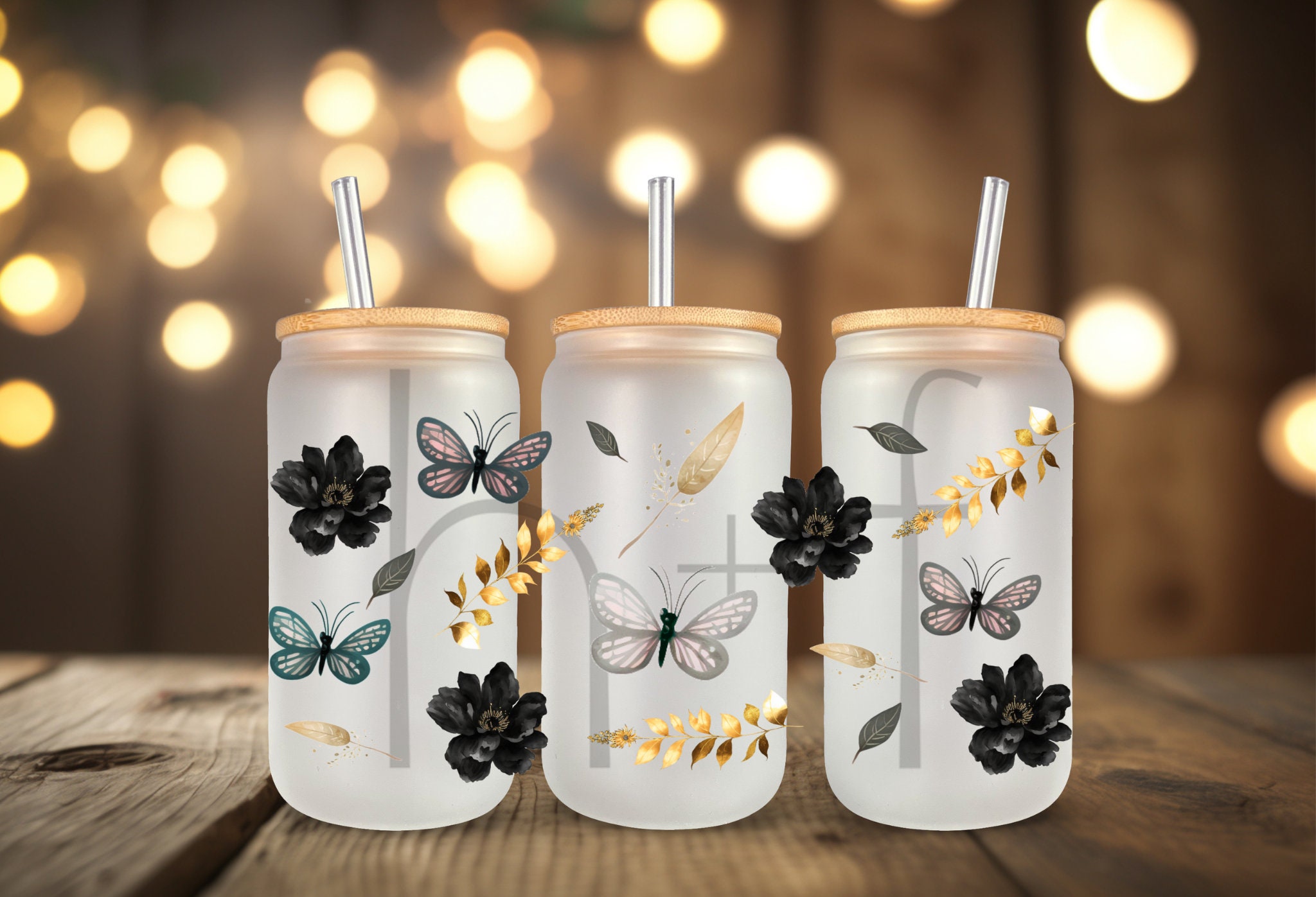 Dark Butterfly UV DTF Cup Wrap for 16 Oz Glass Can, Uv Dtf Cup Transfer,  Ready to Ship 