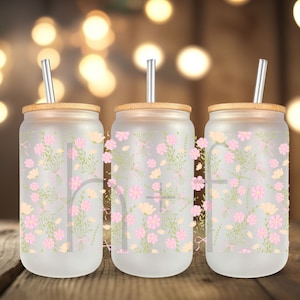 Flower Bouquets UV DTF Glass Can Wrap for 16 oz Glass, Ready to Apply, UV dtf Cup Wrap ready to ship, Glass Can Wrap E108