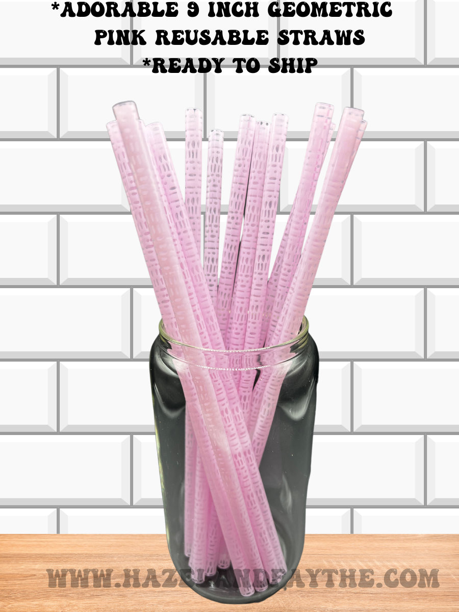 9 Inch Pink Geometric Reusable Straw Stylish and Sustainable Sipping  Perfect for Libbey Glass Can, Compliments UV DTF Wraps 