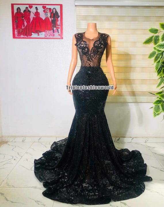 strapless open back dress Shiny Sequins African Mermaid Prom Dresses Long Train Black Girls Page –  shinydress