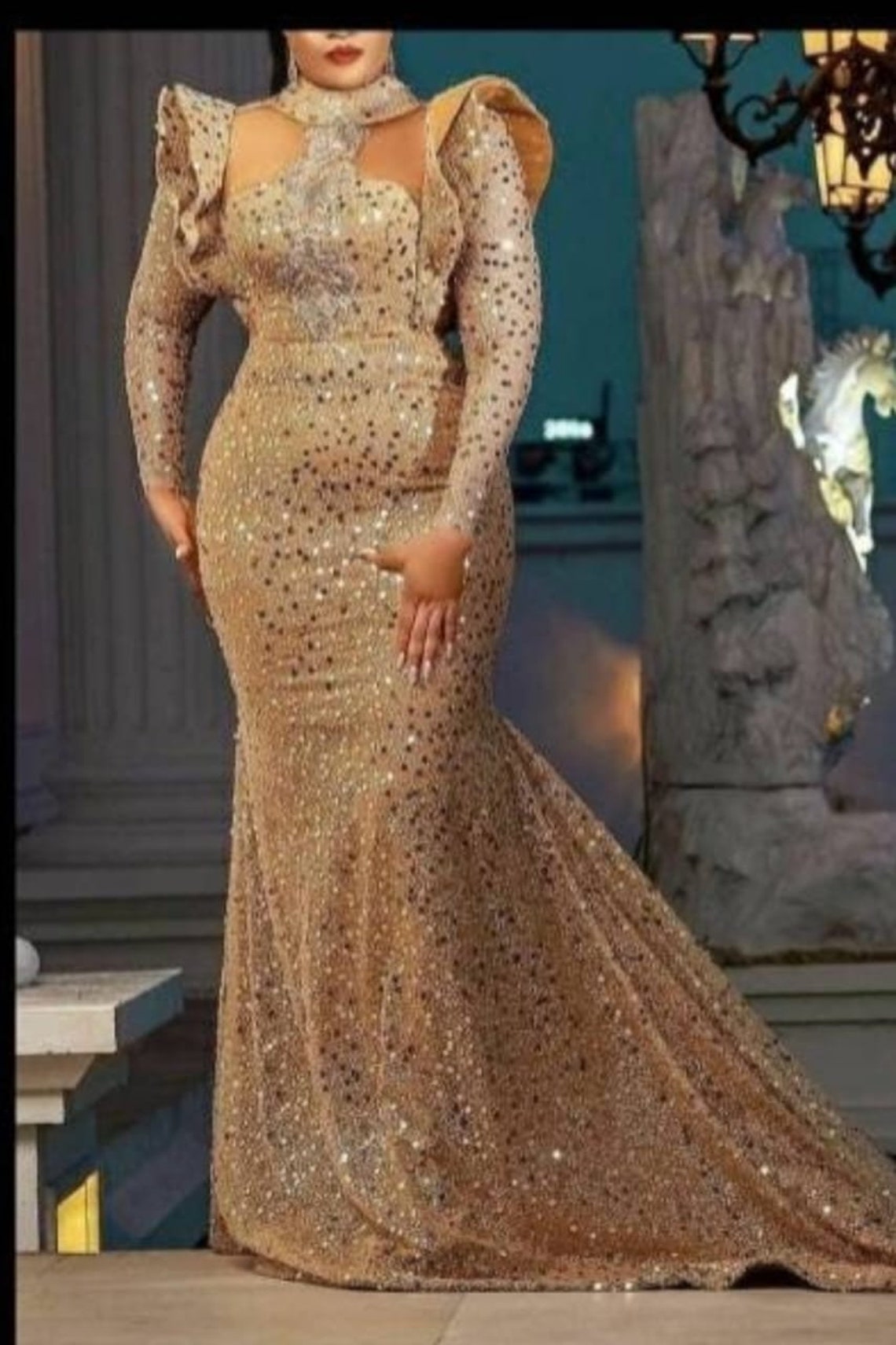 African Gold Dress ,african Prom Dress, Party Dress, Wedding/reception ...