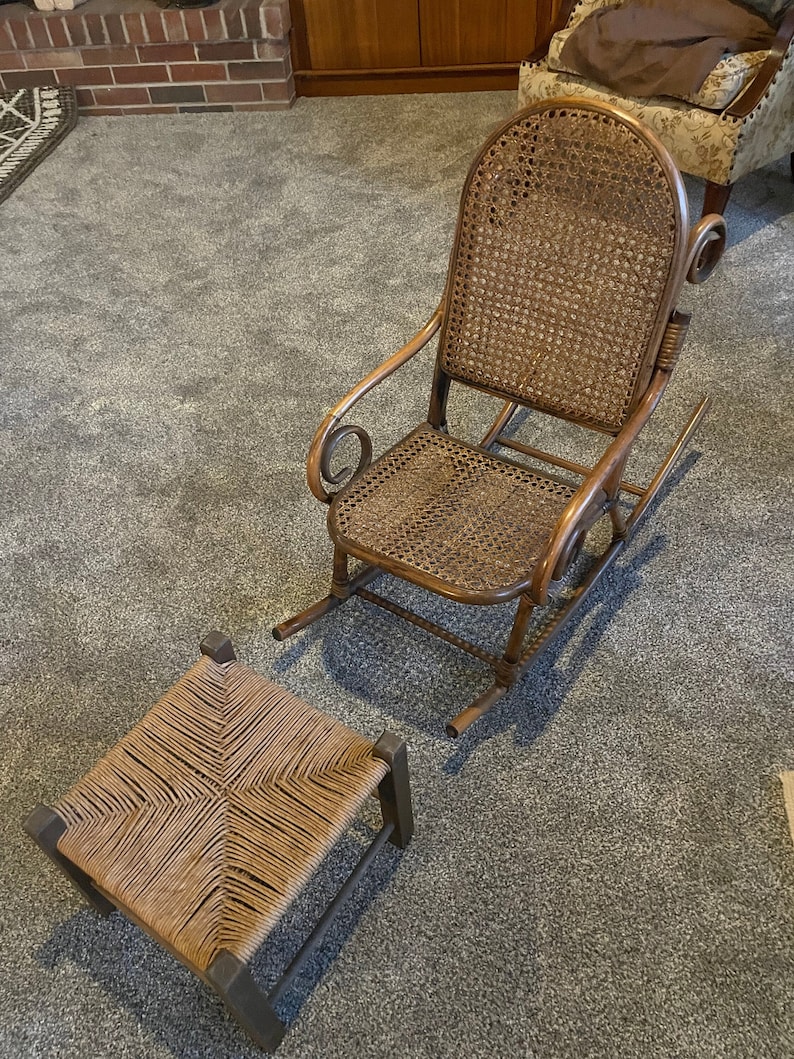 Antique Childs Wicker Rocking Chair With Ottoman Etsy