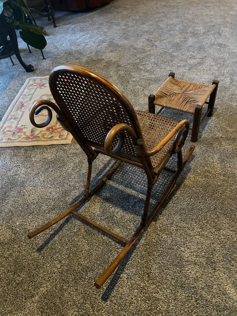 Antique Childs Wicker Rocking Chair With Ottoman Etsy