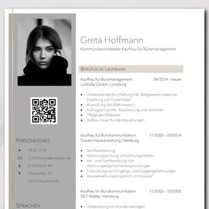 Professional application templates: resume/CV, cover sheet, application letter. Includes free QR code. Word. German. Templates.