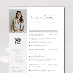 Application templates from an application coach: CV, resume, cover letter, sample cover letter. Word. QR code. Professional. German.