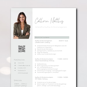 May include: A resume for Cathrin Matthis, a German-speaking professional with experience in office management and customer service. The resume lists her work history, including roles as a purchasing clerk, office administrator, and customer service representative. It also highlights her skills in accounting, bookkeeping, and customer communication.