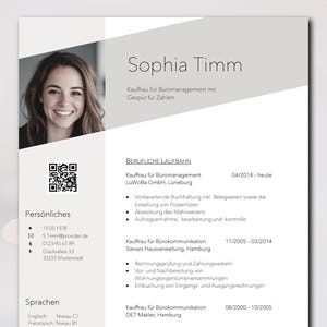 Application templates from the application coach: resume, CV, cover sheet, sample cover letter. Word. QR code. Professional. German. Application folder