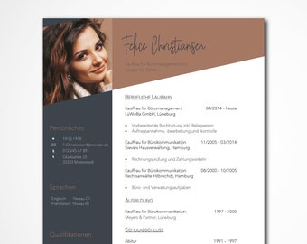Könnte beinhalten: Ein Lebenslauf für Felice Christiansen, eine Frau mit beruflicher Erfahrung im Büro- und Verwaltungsmanagement. Der Lebenslauf listet ihre Berufserfahrung, Ausbildung und Fähigkeiten auf.