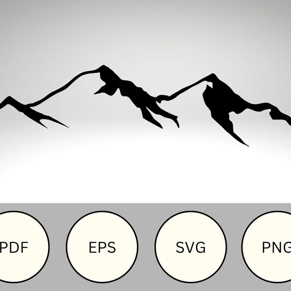 Mountain Berg Silhouette transparent Svg, Png, Eps, Pdf, in schwarz u weiss digitaler download für Druckmedien, Cricut, TShirt, Tassen