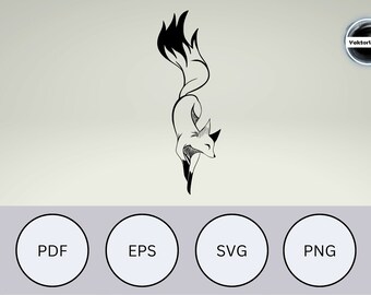 Fox outline tattoo transparent svg, png, eps, pdf, in black + white digital download for print media, Cricut, TShirt, mugs