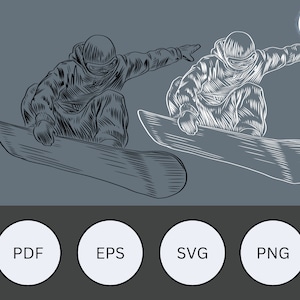Snowboarder Vektorgrafik, Svg, Png, Eps, Pdf, Jpg, NUR in schwarz, digitaler Download, Druckmedien, TShirt, Tassen..