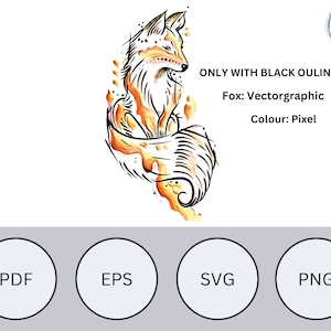 Fox geschilderd, Svg, Png, Eps, Pdf, Jpg, ALLEEN in zwart, digitale download voor gedrukte media, TShirt, mokken... Vector grafisch en gekleurd
