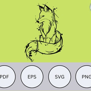 Contorno di volpe Fantastico tatuaggio trasparente in formato svg, png, eps, pdf, in download digitale in bianco e nero per supporti di stampa, Cricut, TShirt, tazze