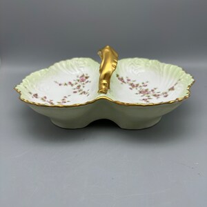 Divided Serving Dish with Handle Vintage Floral with Gold Trim Unmarked