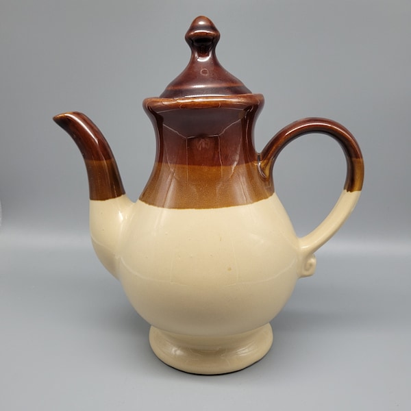 Ceramic Brown and Cream Glazed Coffee/Tea Pot with Lid