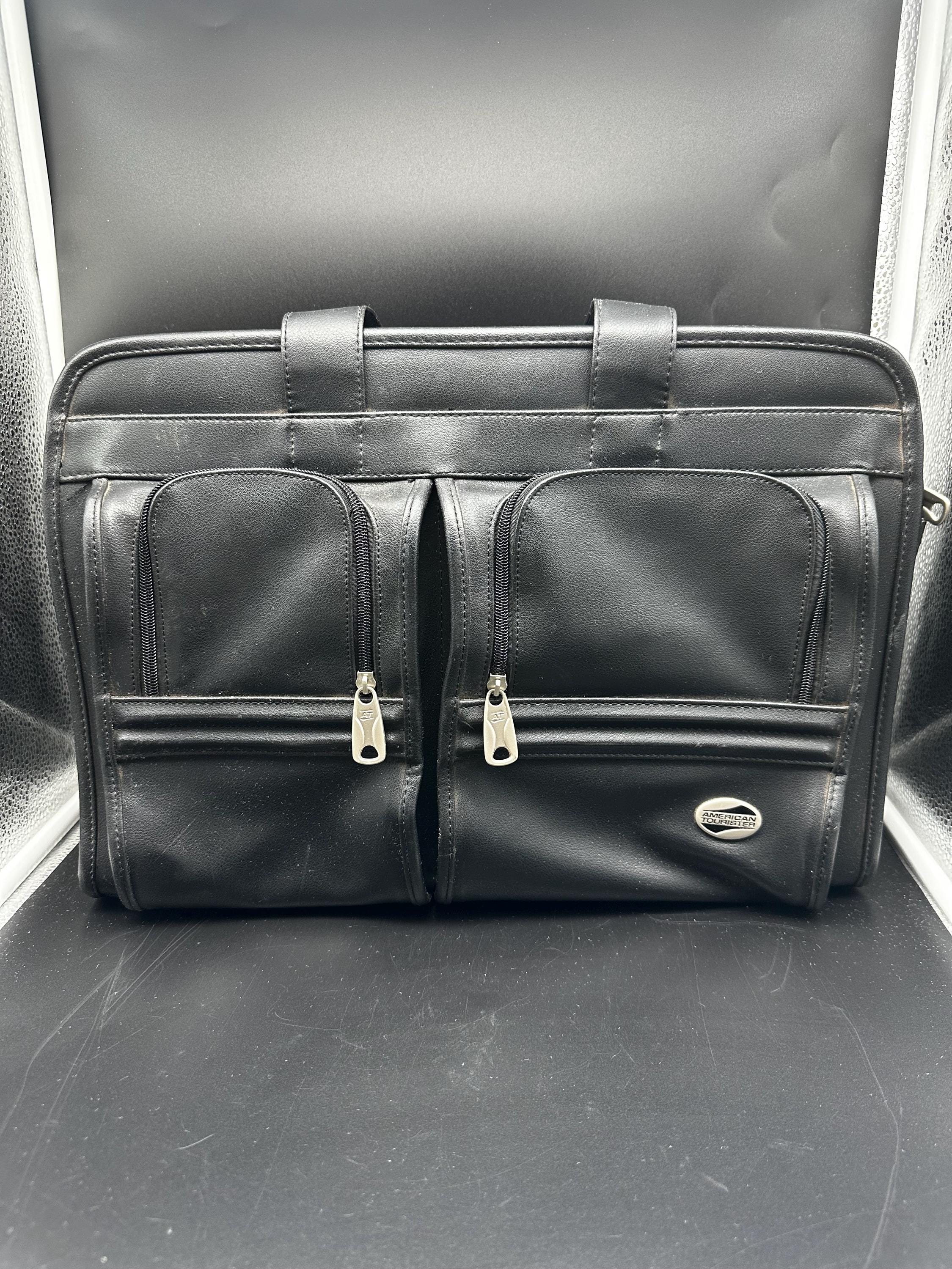 American Tourister Briefcase Leather Black Attache Etsy