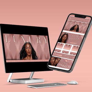 Rose Gold Website Banner Kit: Hair Extensions Boutique Design (Canva)