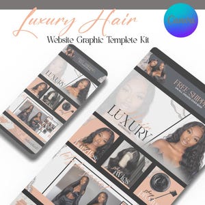 Kit banner per sito web fai da te per capelli/Design di estensioni per capelli Shopify Wix o negozio di parrucche/Set di modelli per la progettazione di siti web/Canva/Negozio al dettaglio