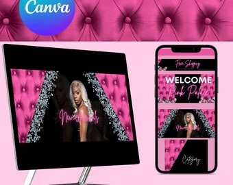 Pink Website Banner Kit: Hair, Clothing Boutique Design (Canva Templates)
