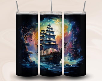 Diseño de funda para vaso de 20 oz con diseño de velero, diseño para sublimación en formato PNG, descarga digital instantánea.