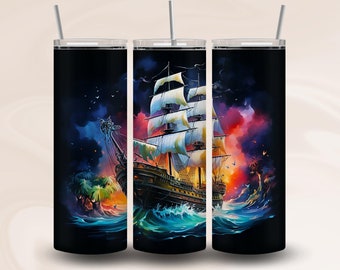 Diseño de funda para vaso de 20 oz con diseño de velero, diseño para sublimación en formato PNG, descarga digital instantánea.