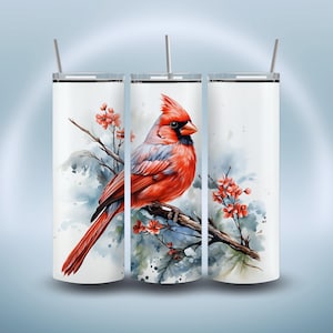 Conception d'enveloppe de gobelet oiseau cardinal rouge pour gobelet mince droit de 20 oz, conception de sublimation PNG, téléchargement numérique instantané PNG