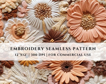 Embroidery Floral Seamless File, Wildflowers Boho inspired, Digital File, Commercial Use