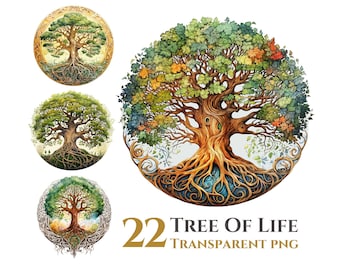 22 Tree Of Life Clipart Bundle, Transparent Background, Digital Download PNG Files, For Commercial Use