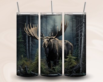 Diseño de envoltura de vaso de alce para vaso delgado recto de 20 oz, diseño de sublimación PNG, descarga digital instantánea PNG