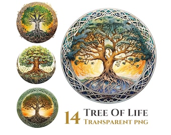14 Tree Of Life Clipart Bundle, Transparent Background, Digital Download PNG Files, For Commercial Use