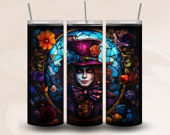 帽子屋の不思議の国のアリス タンブラーラップデザイン（20オンス ストレート スキニー タンブラー用）、PNG 昇華デザイン、即時デジタルダウンロード