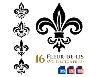 16 Fleur-De-Lis svg Vector Clipart Bundle, Transparent Background, Instant Digital Download SVG, PNG files, Commercial Use