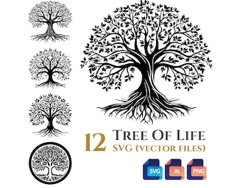 12 Tree Of Life svg Vector Clipart Bundle, Transparent Background, Instant Digital Download SVG, AI, PNG files, Commercial Use