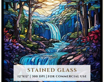 Patrón de vitral en cascada, diseños de sublimación, vitral PNG, vitral falso, archivo digital, uso comercial