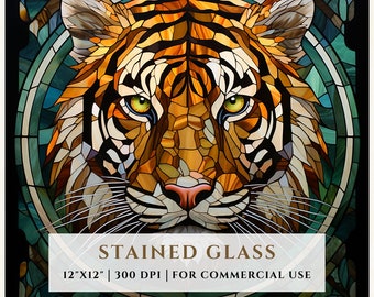 Tiger Stained Glass Pattern, Sublimation Designs, Stained Glass PNG, Faux Stained Glass, Digital File, Commercial Use