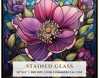 ヘレボルス ステンドグラス パターン、昇華デザイン、ステンドグラス PNG、フェイクステンドグラス、デジタルファイル、商用利用