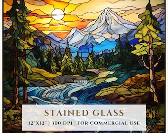 Mountain Creek Stained Glass Pattern, Sublimation Designs, Stained Glass PNG, Faux Stained Glass, Digital File, Commercial Use