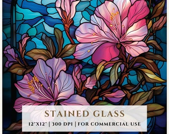 ツツジのステンドグラスの模様、昇華デザイン、ステンドグラス PNG、フェイクステンドグラス、デジタルファイル、商用利用