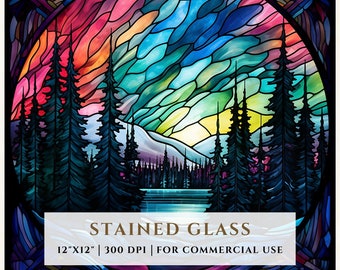 オーロラステンドグラスパターン、昇華デザイン、ステンドグラスPNG、フェイクステンドグラス、デジタルファイル、商用利用