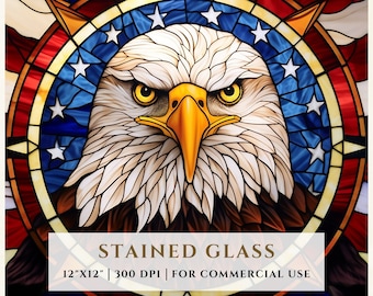 Patrón de vitral de águila americana, diseños de sublimación, vitral PNG, vitral falso, archivo digital, uso comercial