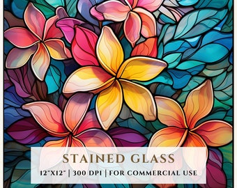 プルメリアのステンドグラスのパターン、昇華デザイン、ステンドグラス PNG、フェイクステンドグラス、デジタルファイル、商用利用