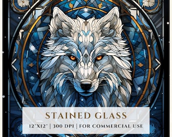 北極オオカミのステンドグラス模様、昇華転写デザイン、ステンドグラスPNG、フェイクステンドグラス、デジタルファイル、商用利用
